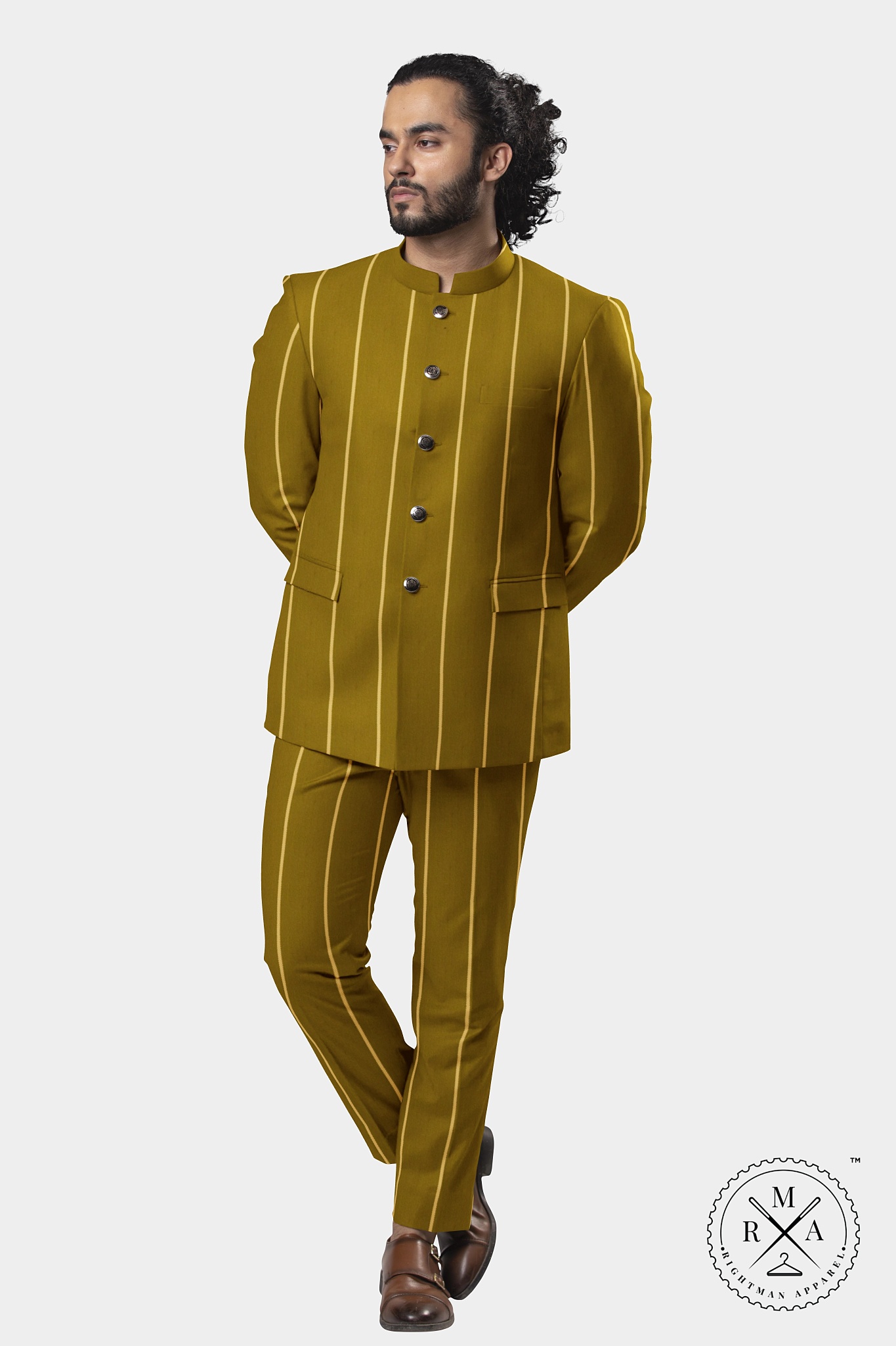 Dijon Yellow TR Jodhpuri Suit With Stripes SU45